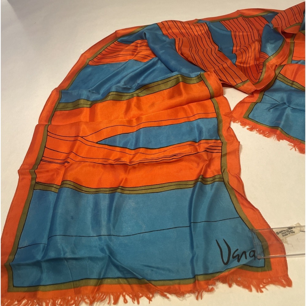 Vintage Vera Scarf  Blue & Orange 64" X  13" See Description